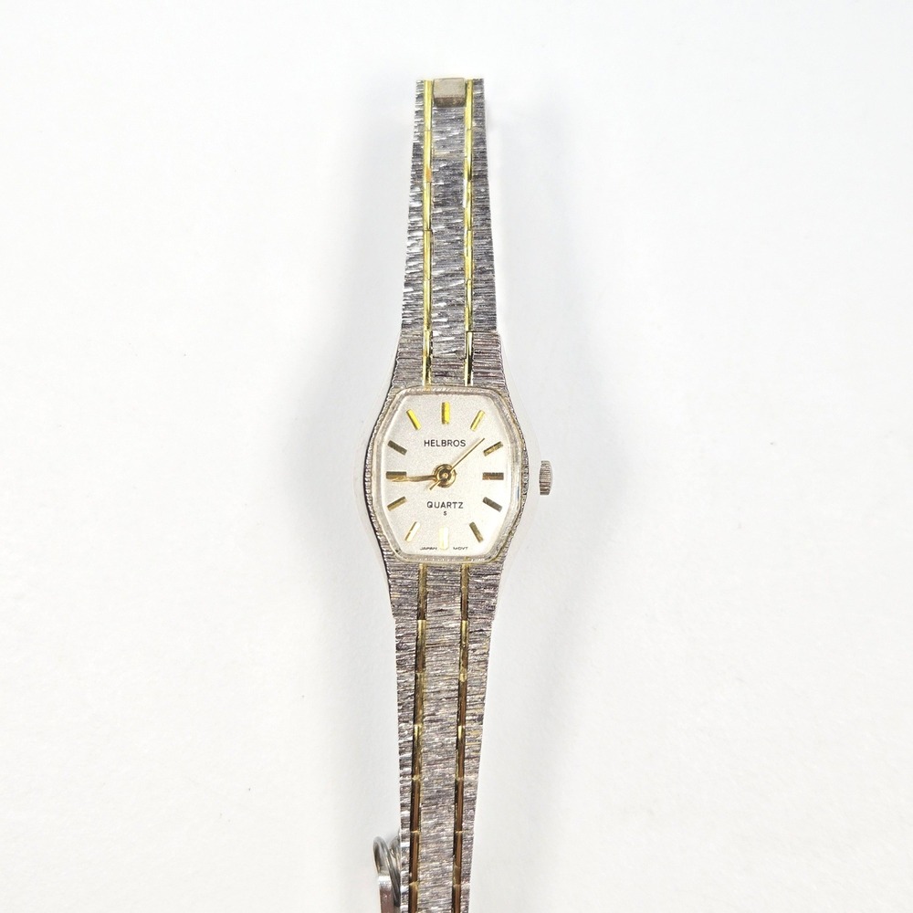 Helbros Vintage Two Tone Quartz Tonneau Watch 6.5" link Bracelet V238 24783 - Picture 4 of 14